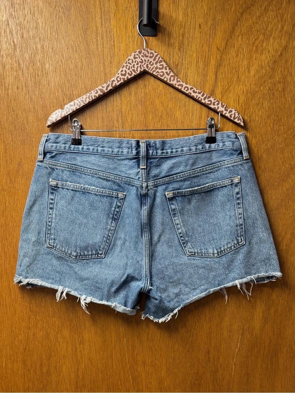 AGOLDE Parker Long Cutoff Denim Jeans Jorts Skywave Medium Blue Wash 32 $148